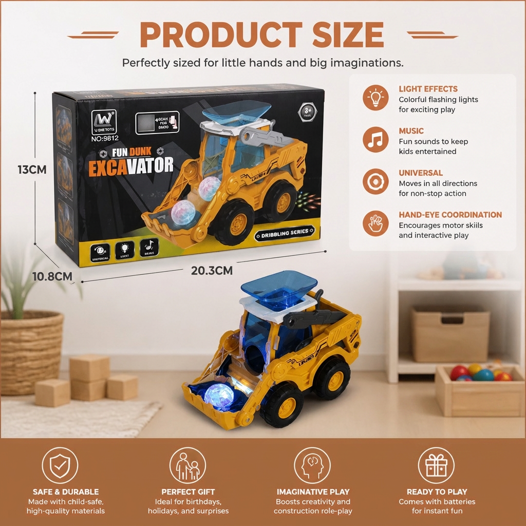 Interactive Light-Up Construction Bulldozer with Ball Launcher for Kids