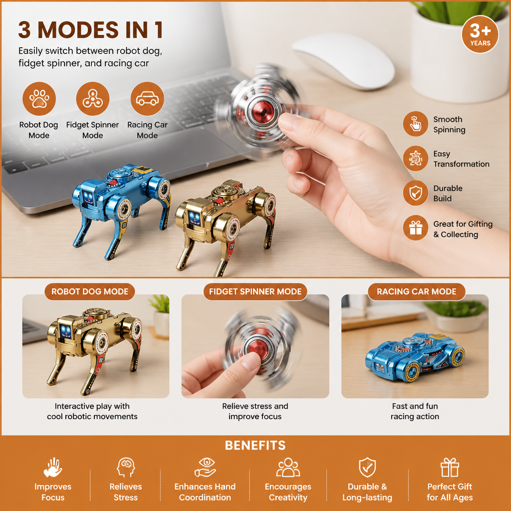 3-in-1 Mechanical Robot Dog Fidget Spinner Toy
