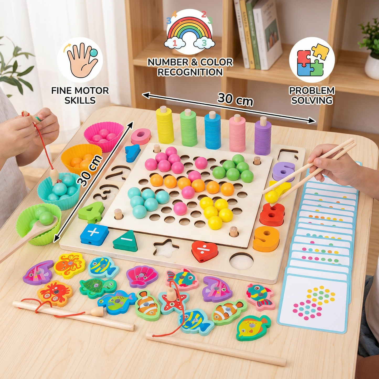 6-in-1 Montessori Wooden Fishing Game – Numbers, Colours & Fine Motor Skills Learning Toy for Kids