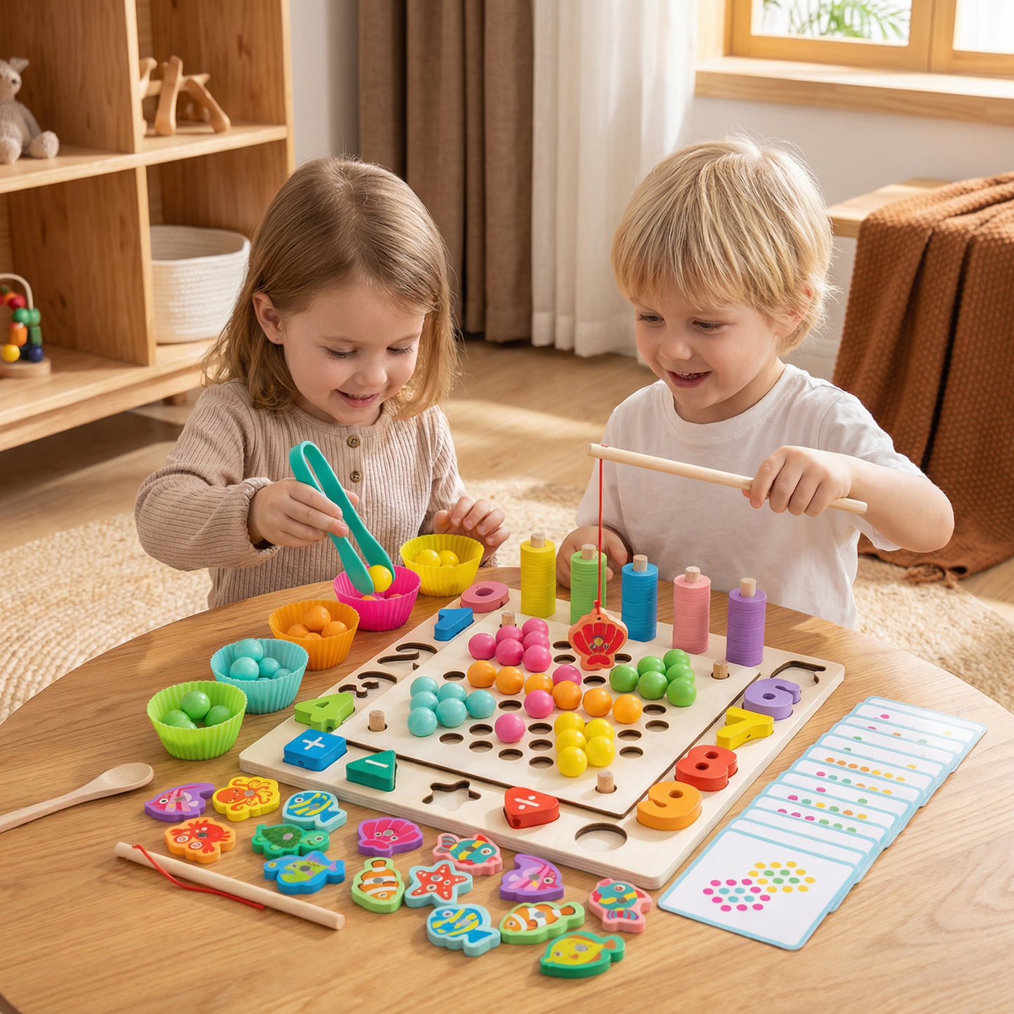 6-in-1 Montessori Wooden Fishing Game – Numbers, Colours & Fine Motor Skills Learning Toy for Kids
