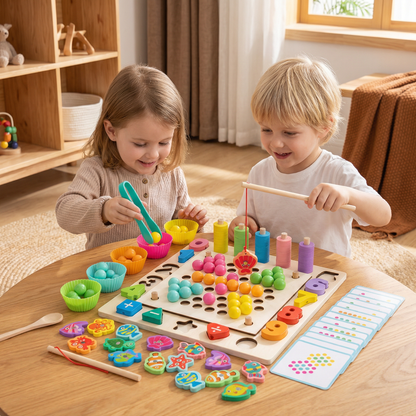 6-in-1 Montessori Wooden Fishing Game – Numbers, Colours & Fine Motor Skills Learning Toy for Kids