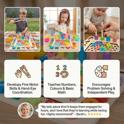 6-in-1 Montessori Wooden Fishing Game – Numbers, Colours & Fine Motor Skills Learning Toy for Kids