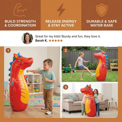Kids Inflatable Punching Bag – Animal Design with Water-Filled Base