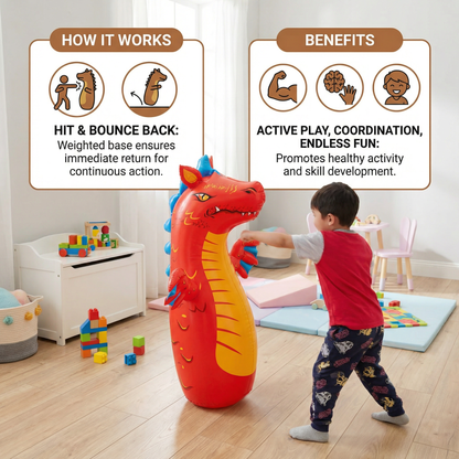 Kids Inflatable Punching Bag – Animal Design with Water-Filled Base