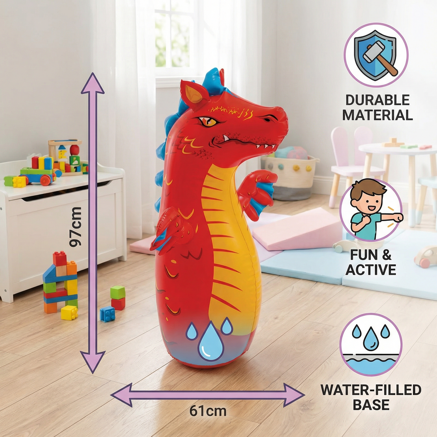 Kids Inflatable Punching Bag – Animal Design with Water-Filled Base