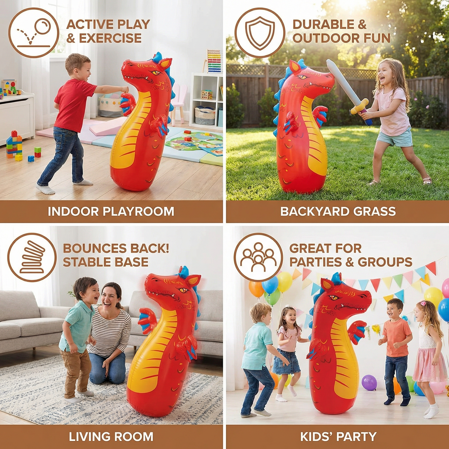 Kids Inflatable Punching Bag – Animal Design with Water-Filled Base