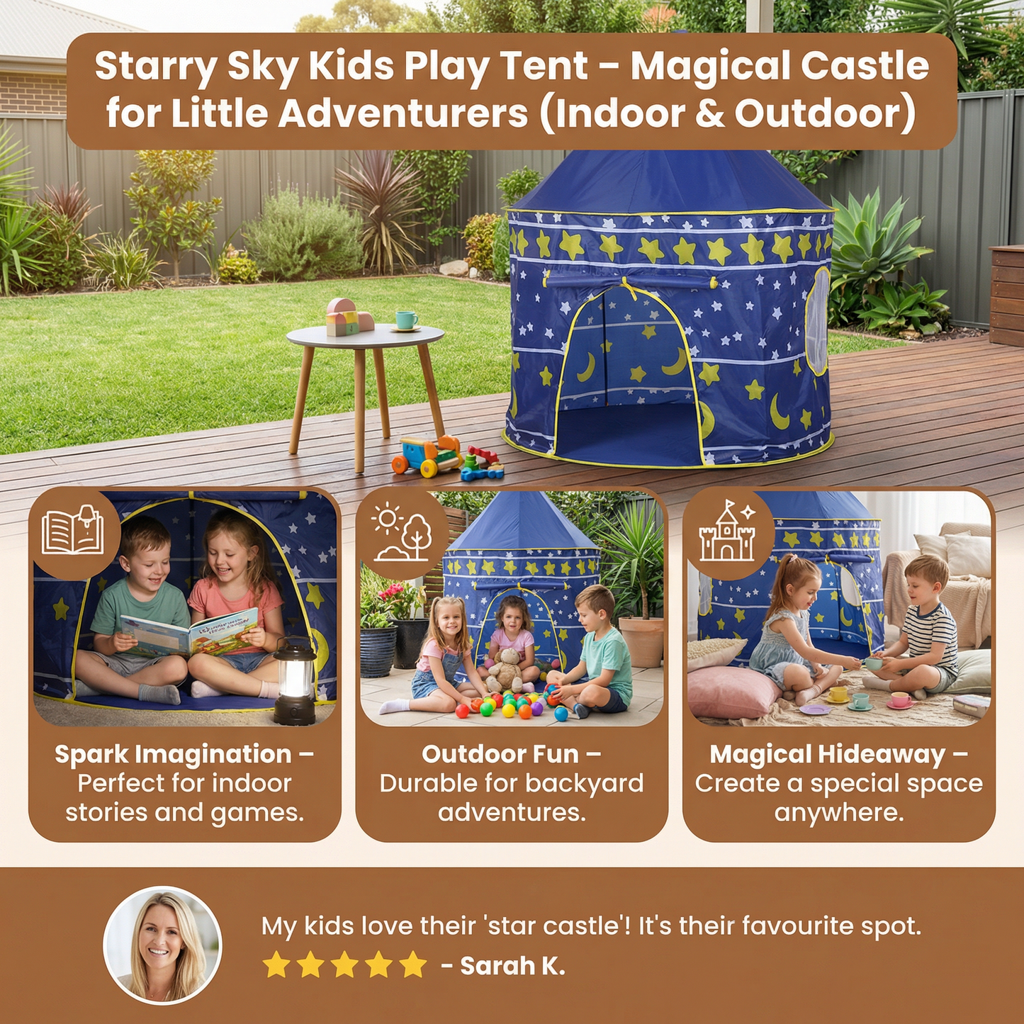 Starry Sky Kids Play Tent – Magical Castle for Little Adventurers (Indoor & Outdoor)