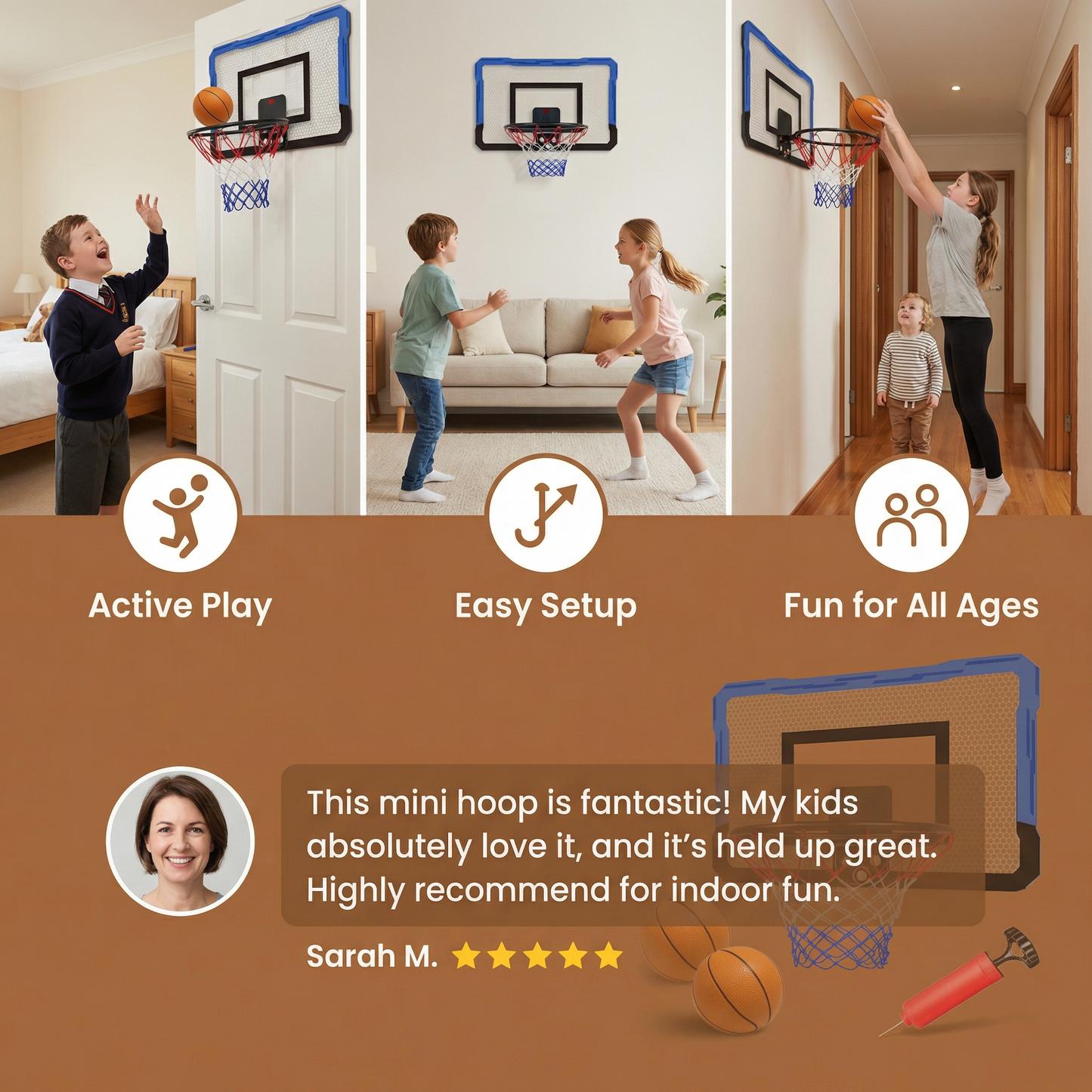 Mini Basketball Hoop for Kids – Wall & Door Mount Set