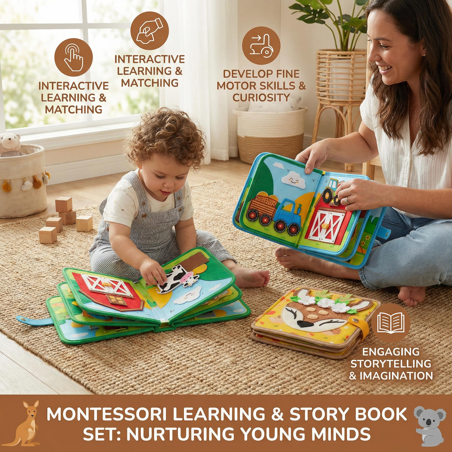 3-Piece Montessori Learning & Story Book Set for Kids