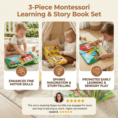 3-Piece Montessori Learning & Story Book Set for Kids
