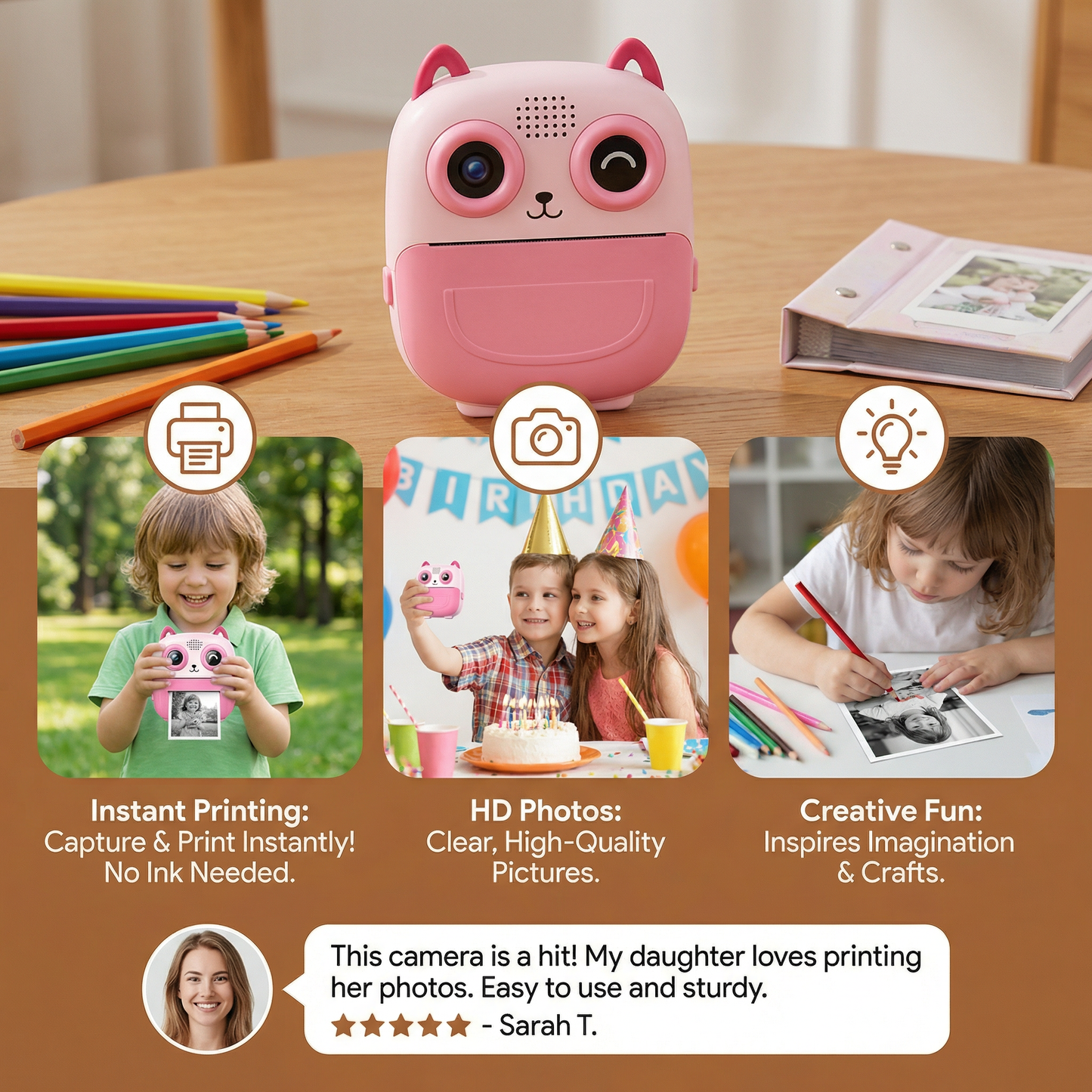 Kids Instant Print Camera – Mini HD Digital Camera with Built-in Printer