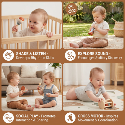 Montessori Wooden Baby Music Set – 5-Piece Sensory Rattle Toy Collection