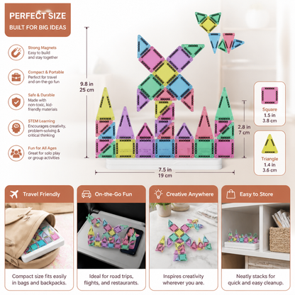 Compact Magnetic Tiles – 40-Piece Montessori Travel Set