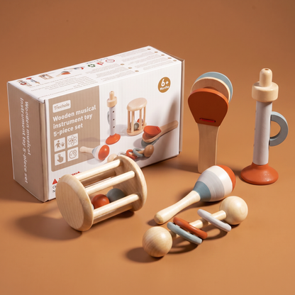 Montessori Wooden Baby Music Set – 5-Piece Sensory Rattle Toy Collection