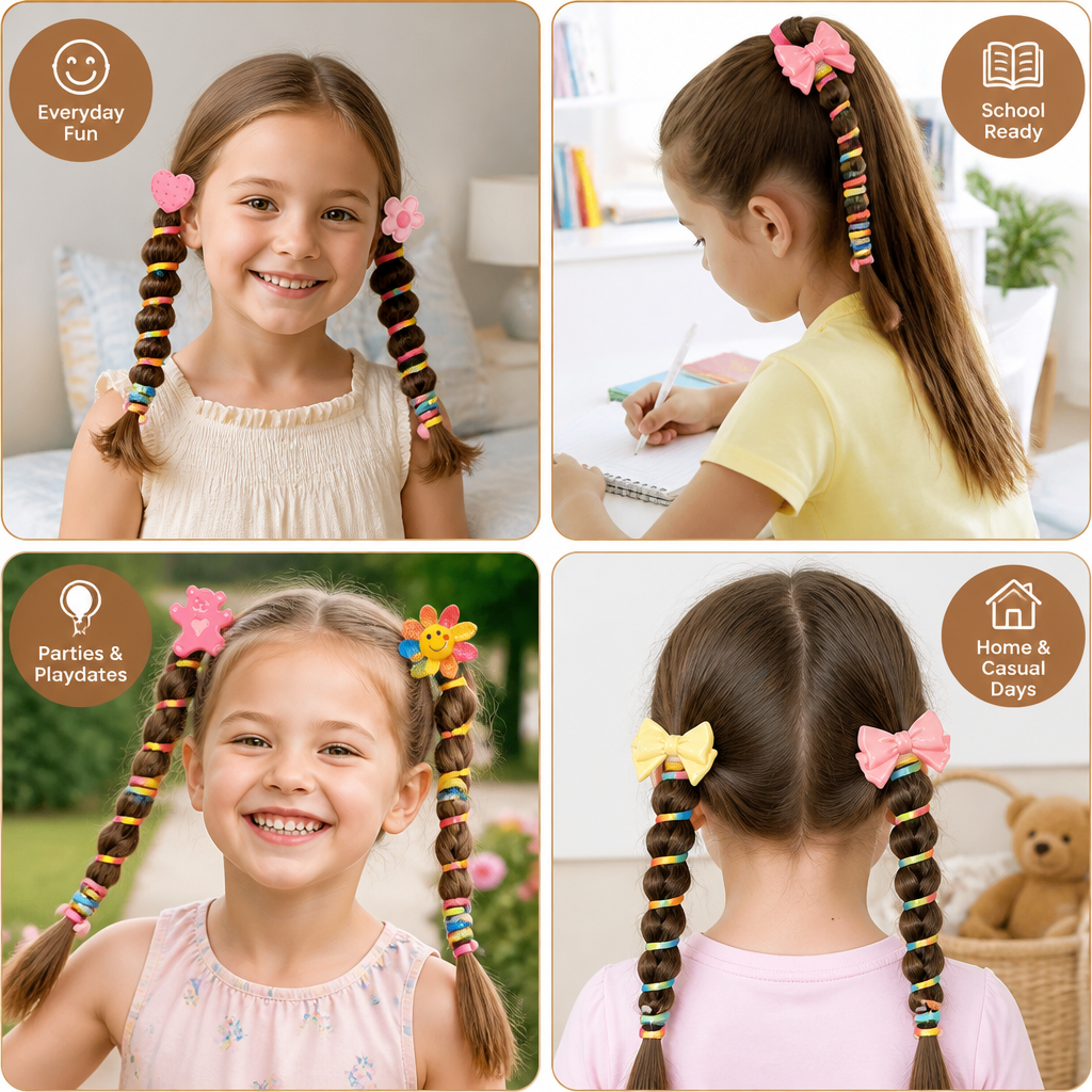 Spiral Hair Tie Set for Kids with Stretch Fit Design