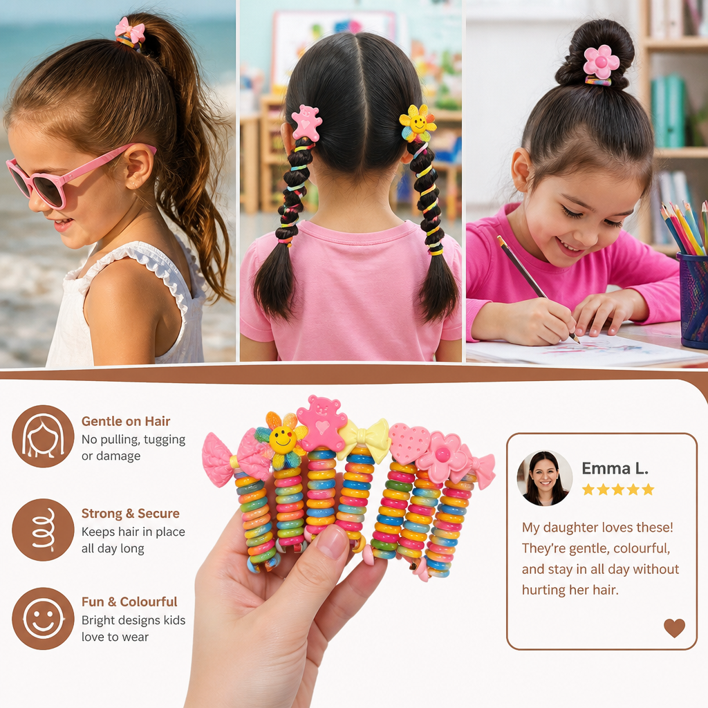 Spiral Hair Tie Set for Kids with Stretch Fit Design