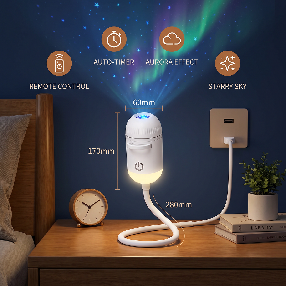 NightSky Dimmable USB Galaxy Projector with Stars & Aurora Effects
