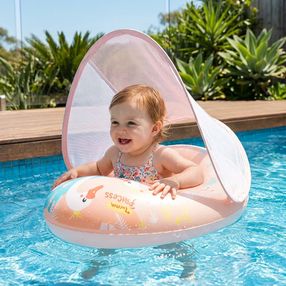 Swan Baby Swim Ring with Sun Canopy – Inflatable Safety Float Seat for Babies