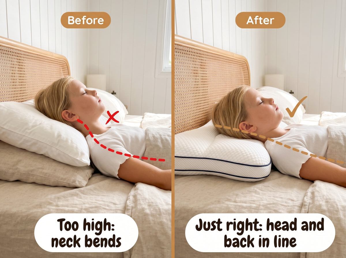 Child sleeping on a kids posture pillow