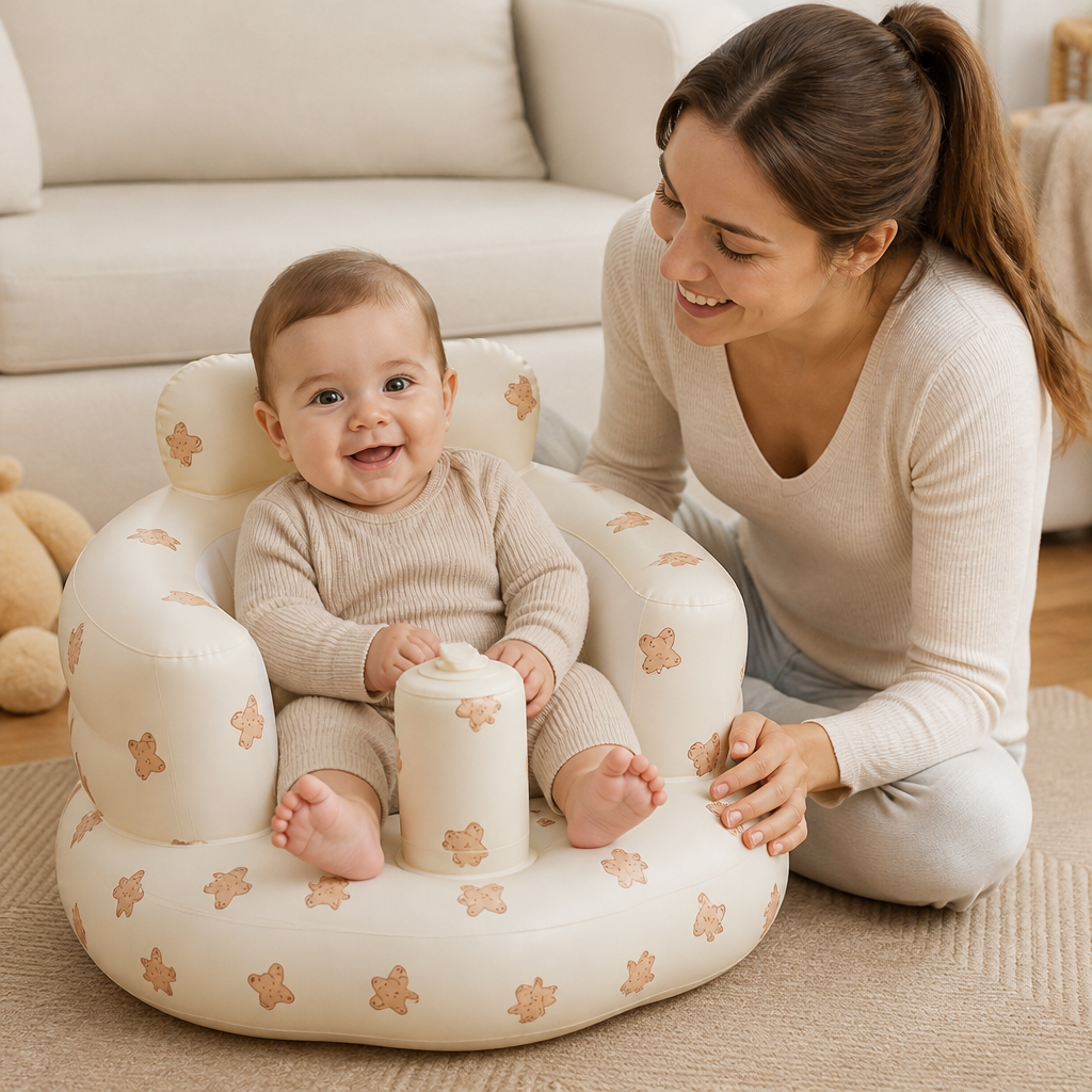 Inflatable Baby Floor Seat with Built-In Pump – Portable & Foldable