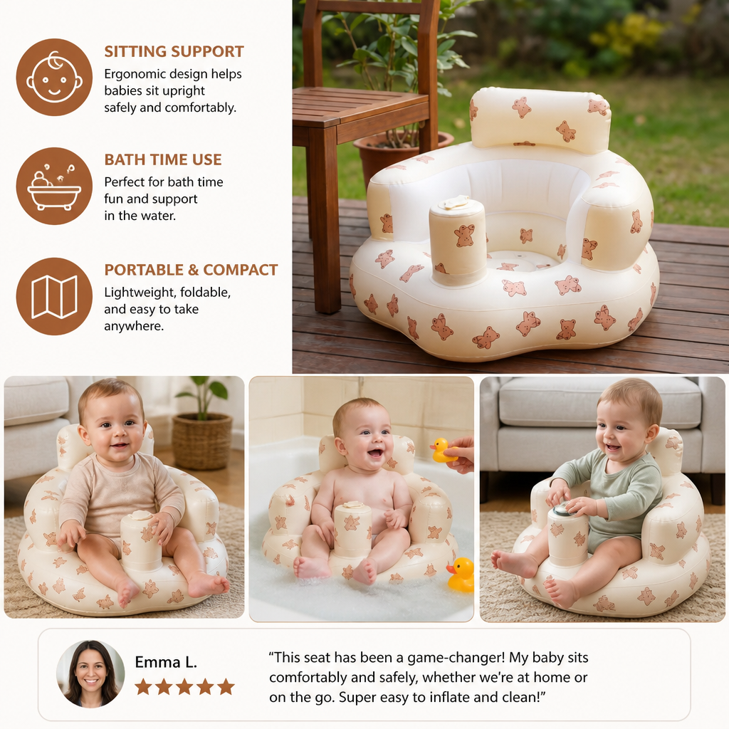 Inflatable Baby Floor Seat with Built-In Pump – Portable & Foldable