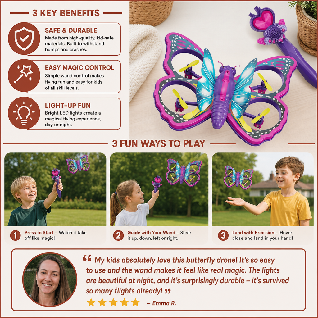 Magic Light-Up Butterfly Quadcopter Toy with Wand Control