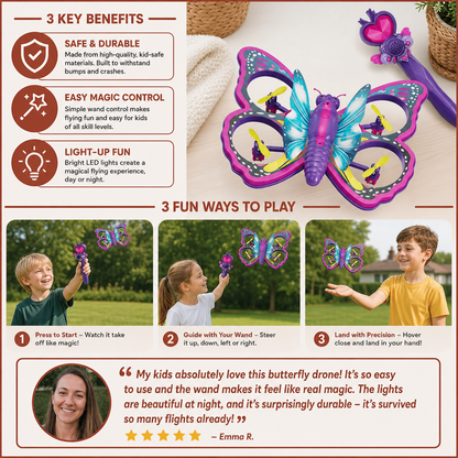 Magic Light-Up Butterfly Quadcopter Toy with Wand Control
