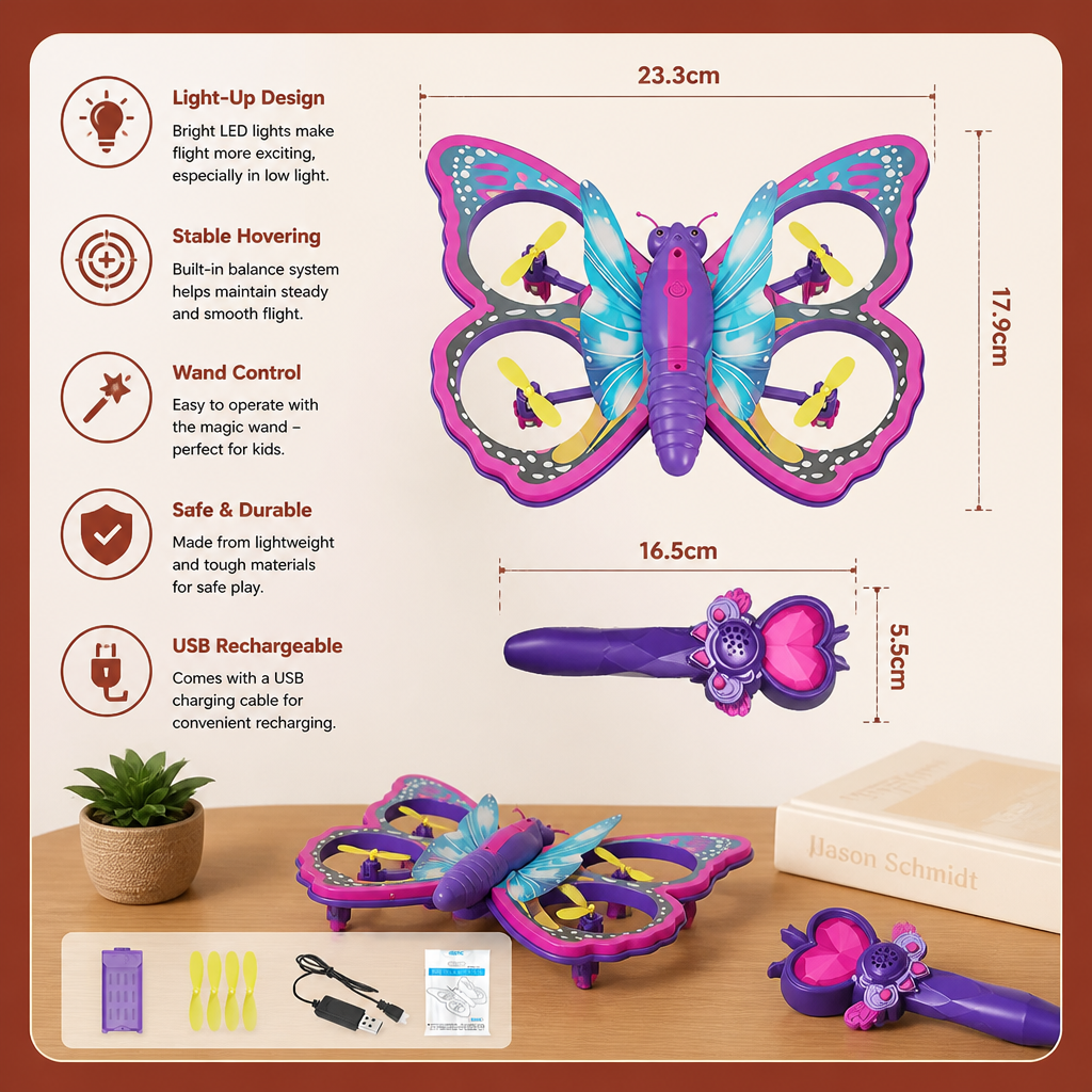 Magic Light-Up Butterfly Quadcopter Toy with Wand Control