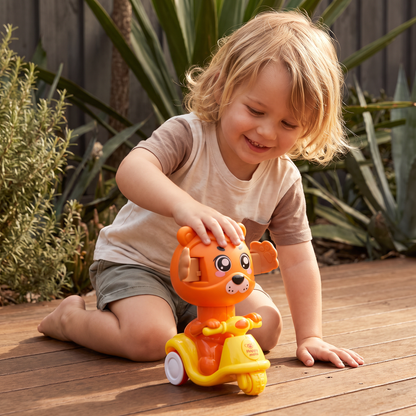 Press & Go Animal Motorcycle Toy – Cute Hide-and-Seek Character Car