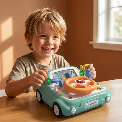 Driving Simulator Toy with Steering Wheel and Screen for Kids
