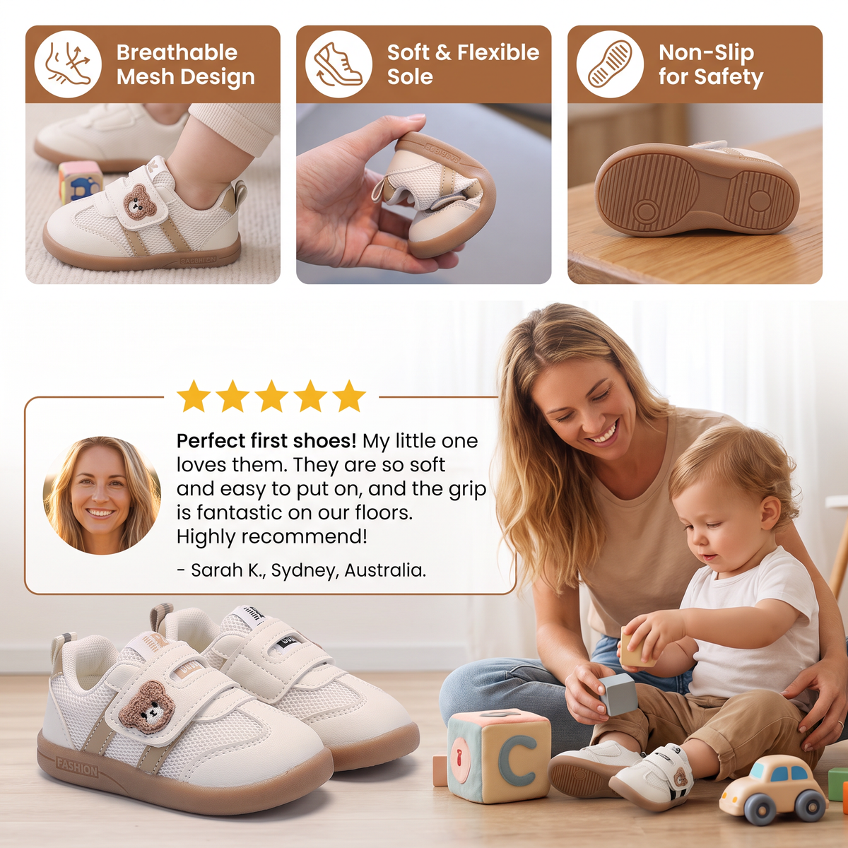 Breathable Baby & Toddler First Walking Shoes – Soft Sole & Non-Slip