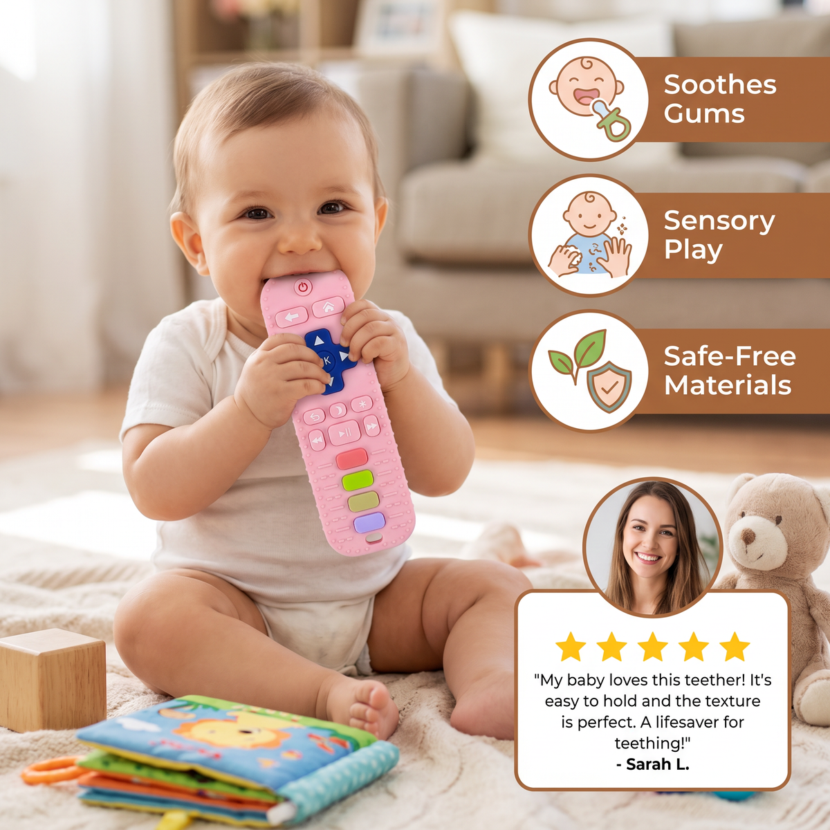 Silicone Remote Control Baby Teether – BPA-Free Sensory Chew Toy