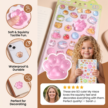 3D Squishy Pet Paw Stickers – Cute Puffy Stickers for Kids