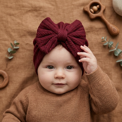 Ruched Baby Turban with Bow – Soft Knit Newborn Hat