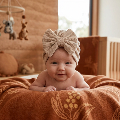 Ruched Baby Turban with Bow – Soft Knit Newborn Hat