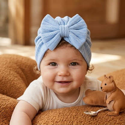 Ruched Baby Turban with Bow – Soft Knit Newborn Hat