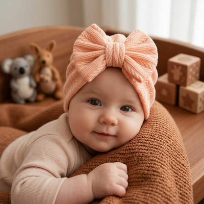 Ruched Baby Turban with Bow – Soft Knit Newborn Hat