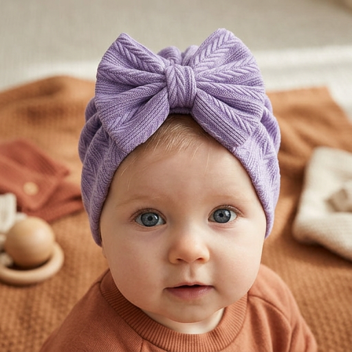Ruched Baby Turban with Bow – Soft Knit Newborn Hat