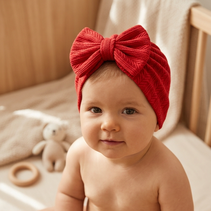 Ruched Baby Turban with Bow – Soft Knit Newborn Hat