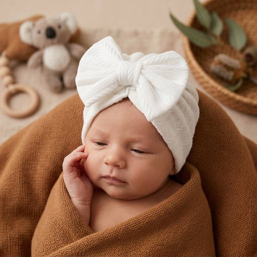 Ruched Baby Turban with Bow – Soft Knit Newborn Hat
