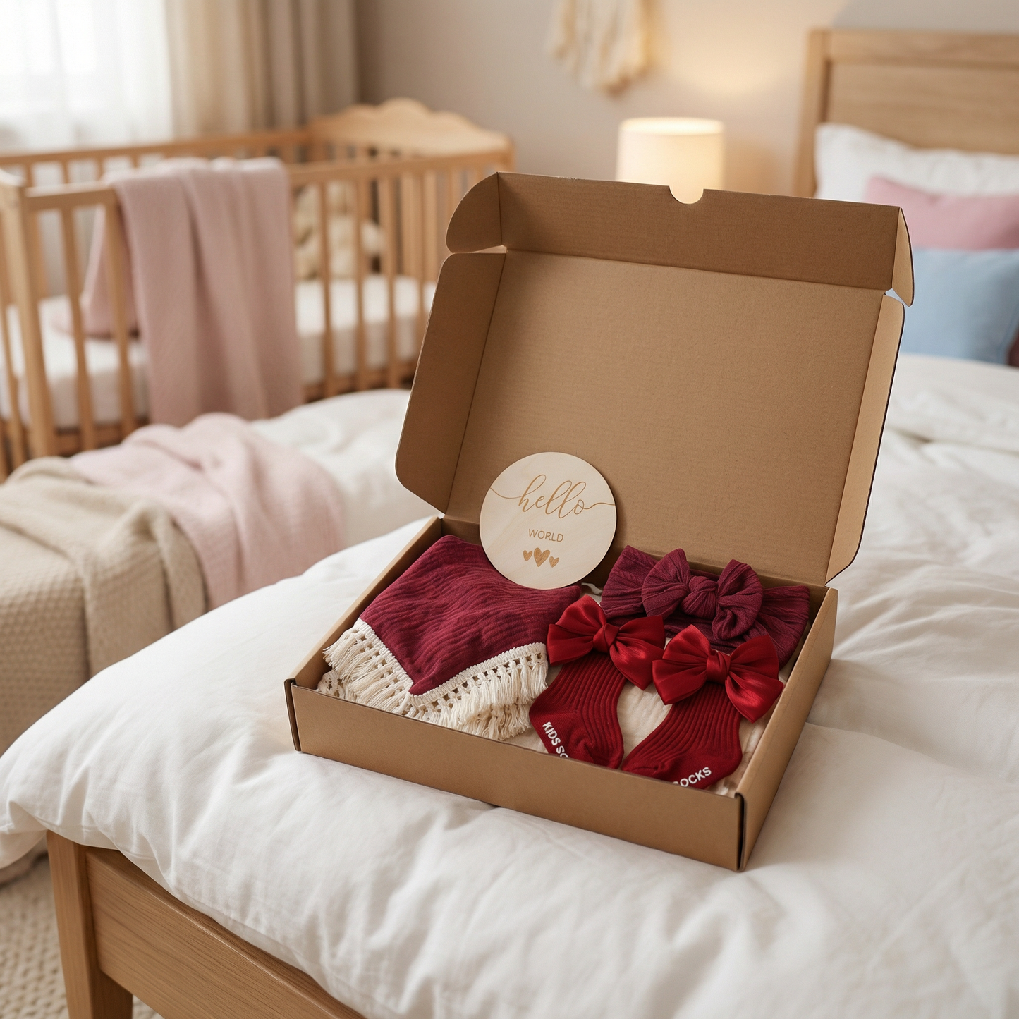 Baby Care Gift Box – Towel, Socks or Headband & Bath Brush for Newborns