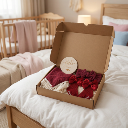 Baby Care Gift Box – Towel, Socks or Headband & Bath Brush for Newborns