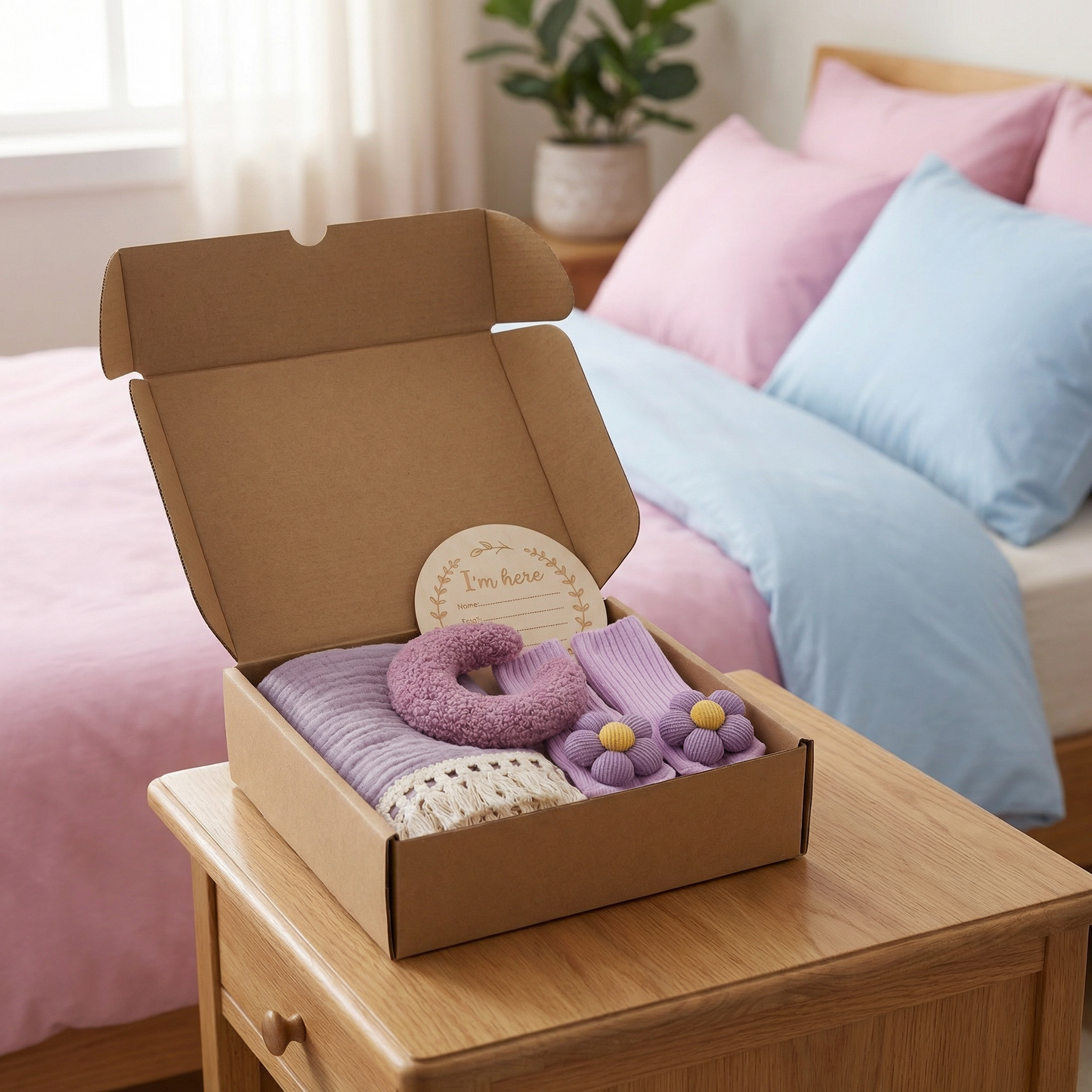 Baby Care Gift Box – Towel, Socks or Headband & Bath Brush for Newborns
