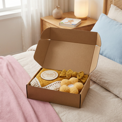 Baby Care Gift Box – Towel, Socks or Headband & Bath Brush for Newborns