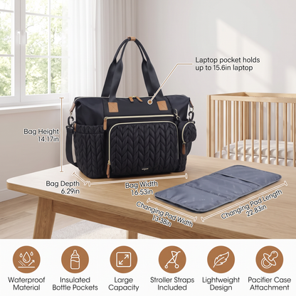 Lightweight Waterproof Diaper Tote Bag – Large Capacity with Changing Pad & Pacifier Case