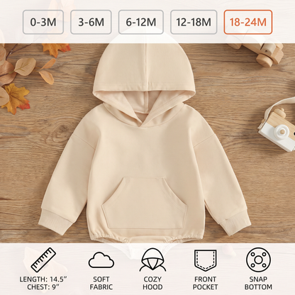 Hooded Baby Romper – Soft Long Sleeve Onesie with Front Pocket
