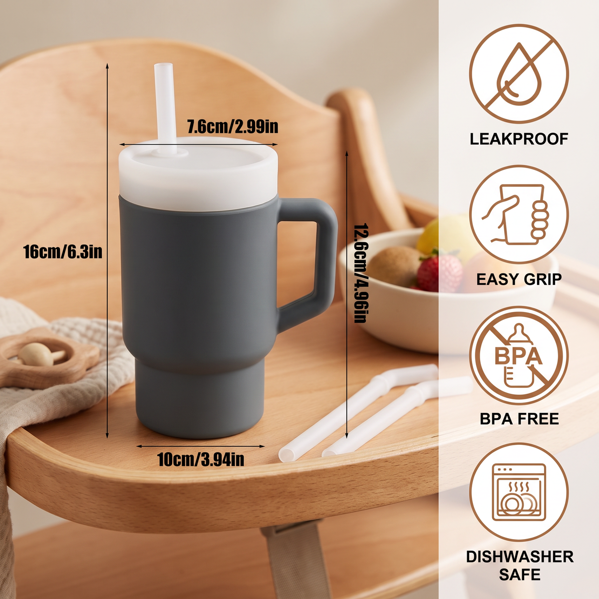 Leakproof Silicone Toddler Straw Cup