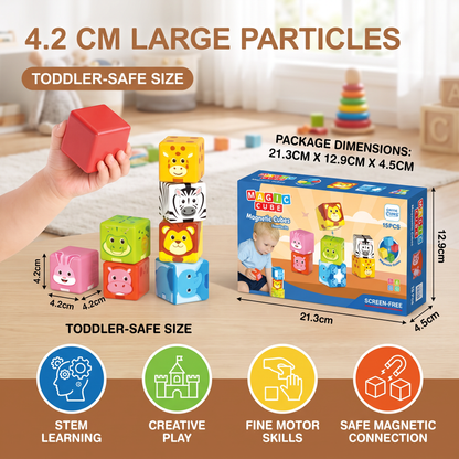 Toddler-Safe 4.2 cm Safari Animal Magnetic Building Cubes – STEM Learning Blocks