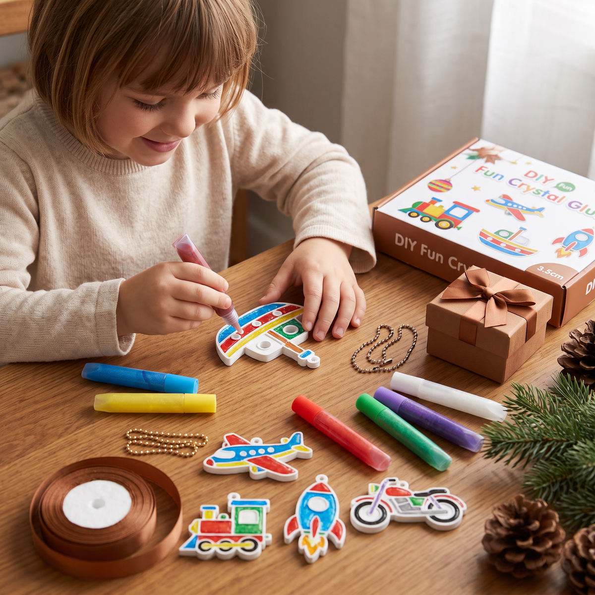 DIY Christmas No-Bake Glue Painting Ornament Craft Kit for Kids