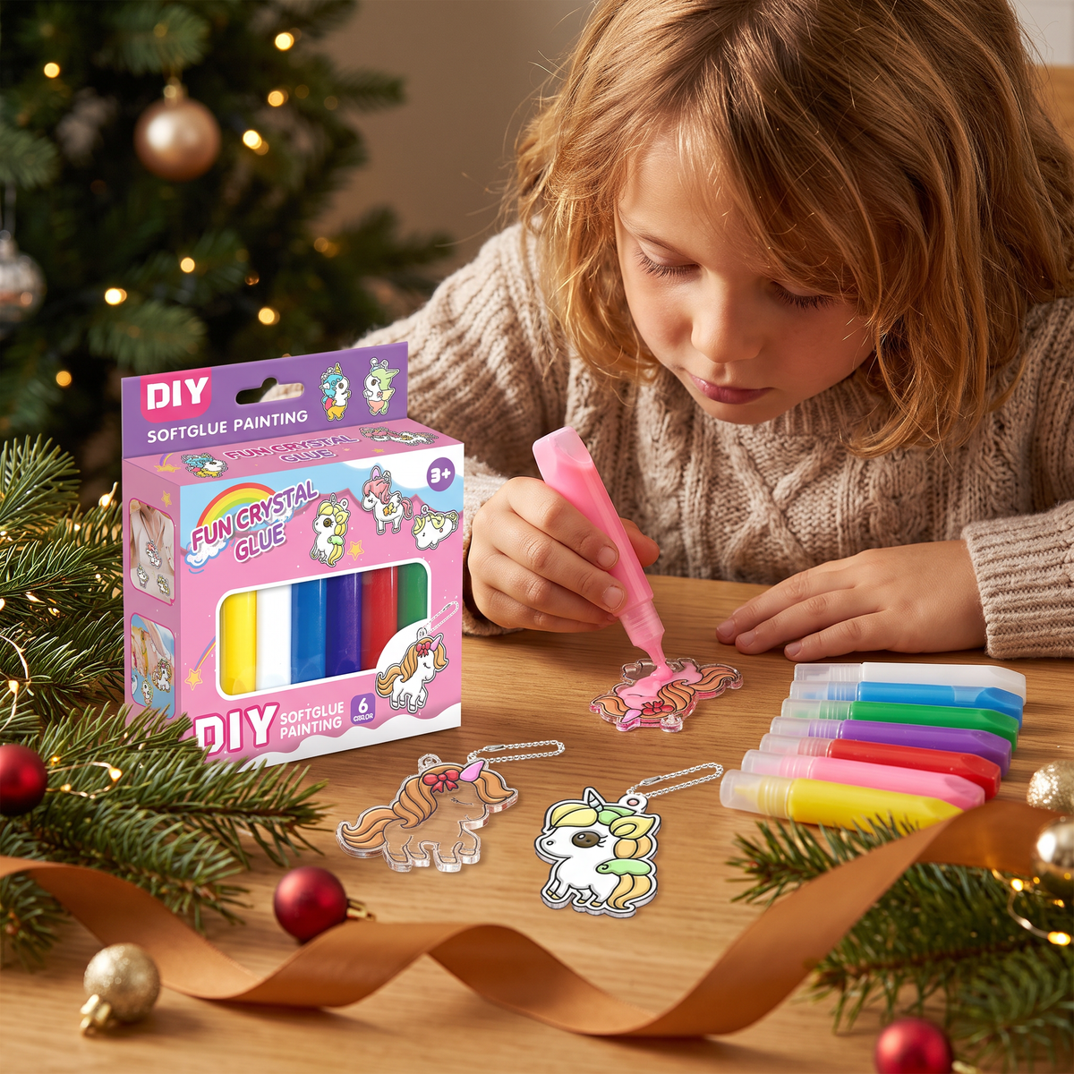 DIY Christmas No-Bake Glue Painting Ornament Craft Kit for Kids